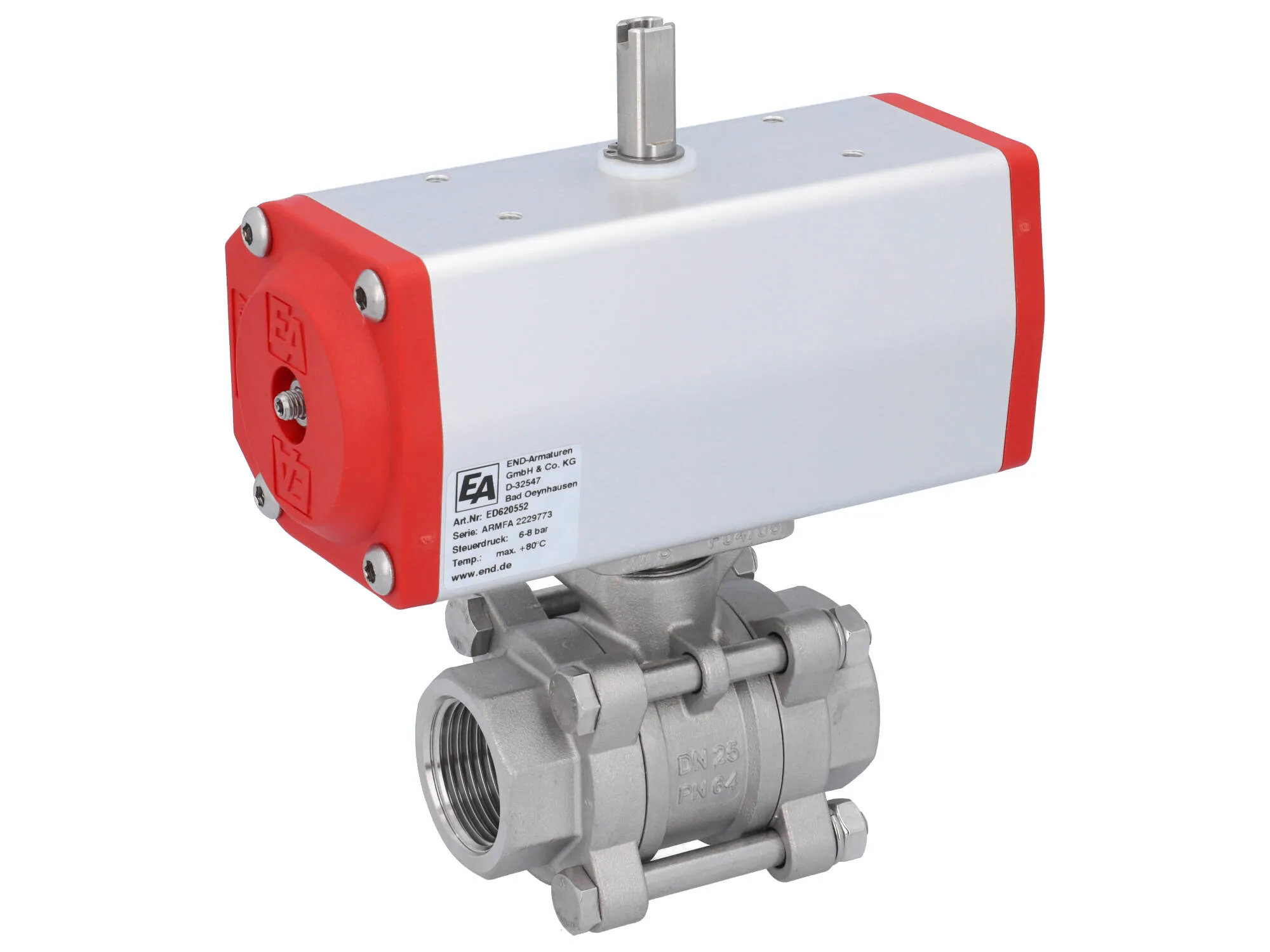 Stainless steel ball valve threaded with pneumatic actuator END-Armaturen ZA-ED / ZA-EE