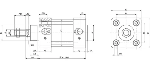 Stainless steel double acting cylinder | adjustable cushioning | magnetic piston | INOX | M-series HAFNER DIMX