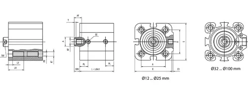 Single acting cylinder | magnetic piston | female thread | B-series HAFNER BB