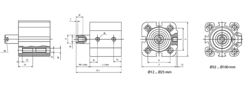 Single acting cylinder | spring pushes piston rod out | magnetic piston | female thread | B-series HAFNER BD
