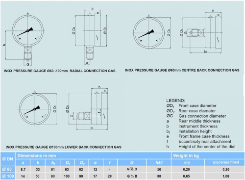 INOX PRESSURE GAUGE GAS CONNECTION (MOD. SA)