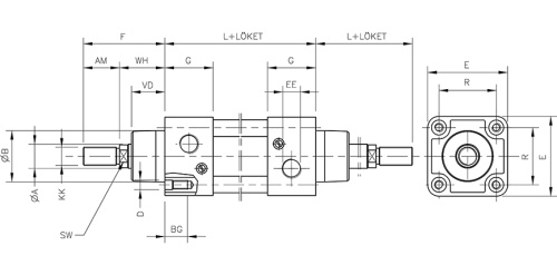 Double acting cylinder | adjustable cushioning | through piston rod | magnetic piston | D-series HAFNER DBL
