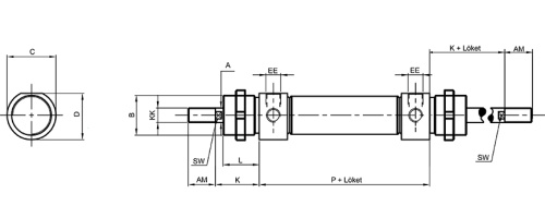 Double acting cylinder | through piston rod | magnetic piston | A-series HAFNER AJ